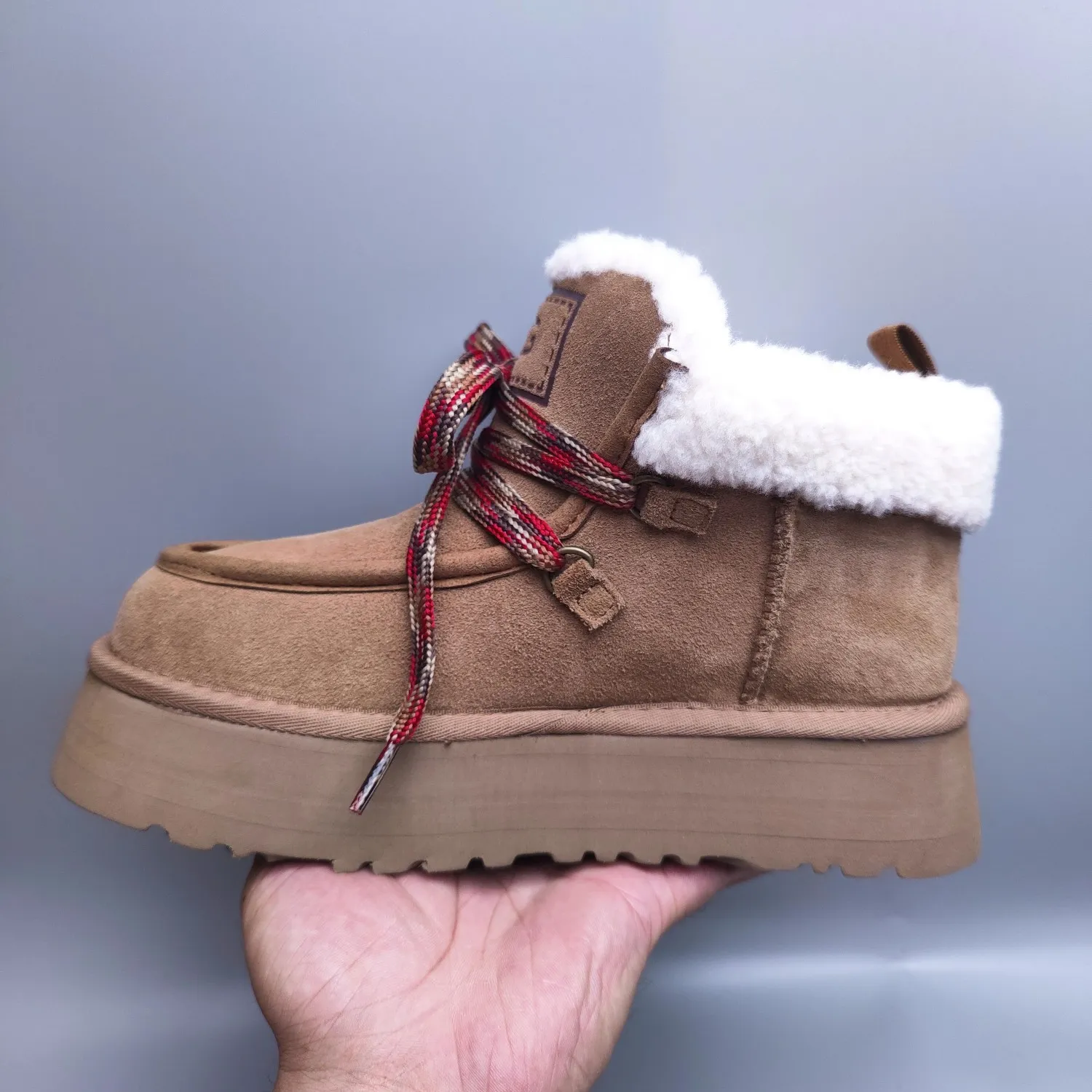 💰560 UGG sheepskin all-in-one snow boots 3954 thick-soled lace-up women's boots Color: Maroon Black Chocolate Brown Gray Size: 35-41
